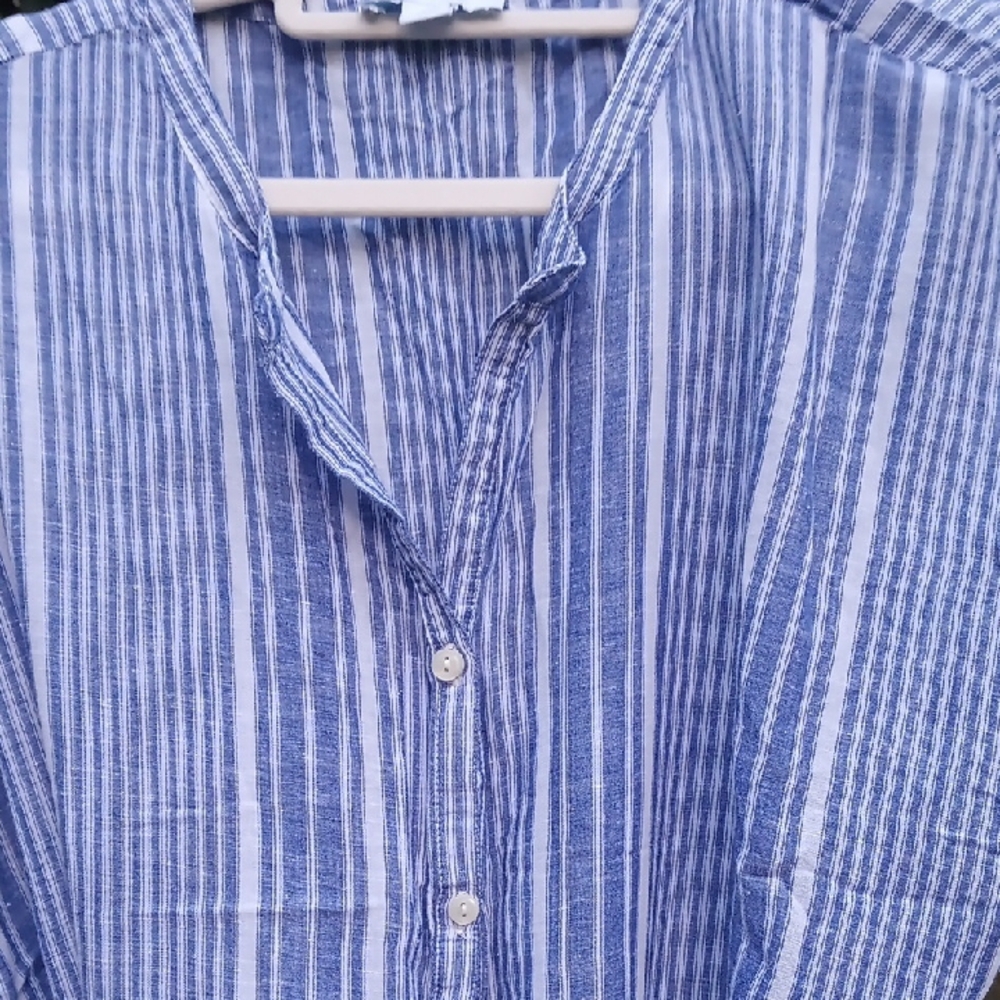 GAP White and Blue Casual Midi Sundress with Collar - Picture 6 of 8